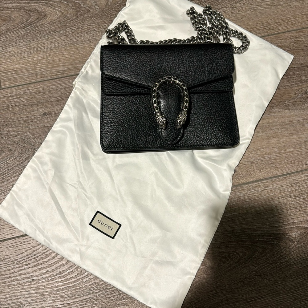 Black Gucci Dionysus Black with silver matte hardware and rhinestones